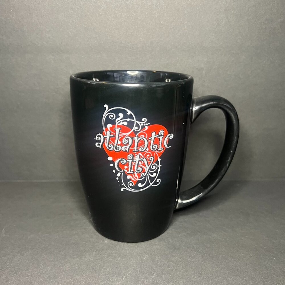 Souvenir Black Ceramic Atlantic City Borgata Red Heart Graphic Coffee Mug Cup
